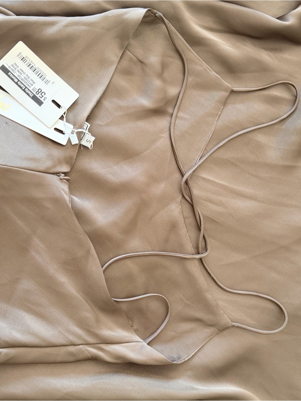 NWT* Small 2Bella Boutique Taupe Satin Maxi Slip Dress Strappy Back